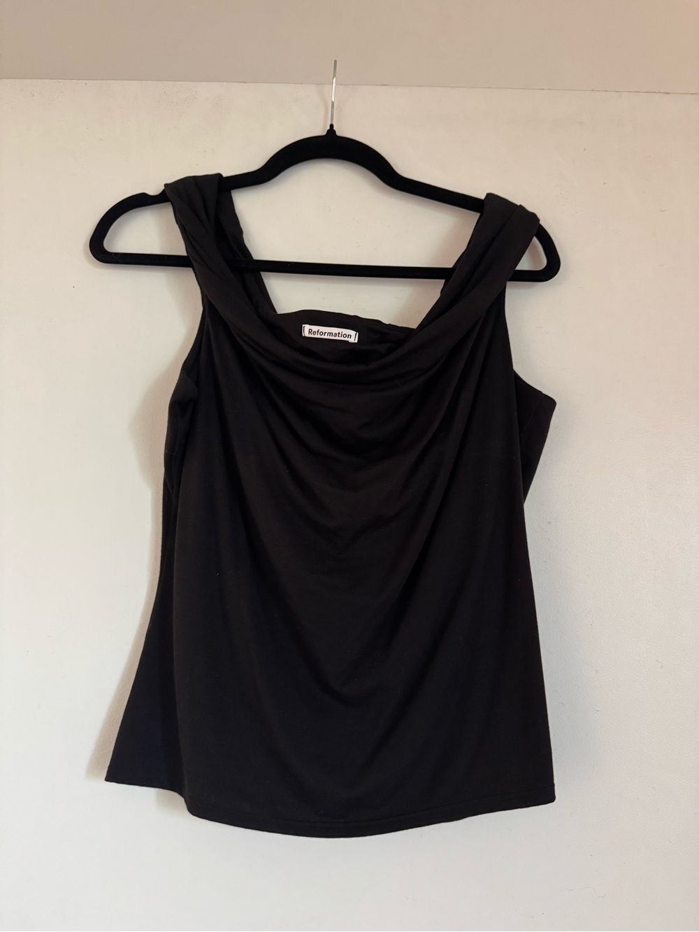 Reformation Black Drape Neck off the shoulder Tank Top